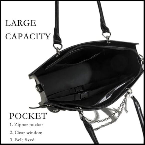 Y2K Ita Bag Tote Shoulder Crossbody Handbag with Transparent Pin Display Window - Picture 3 of 7